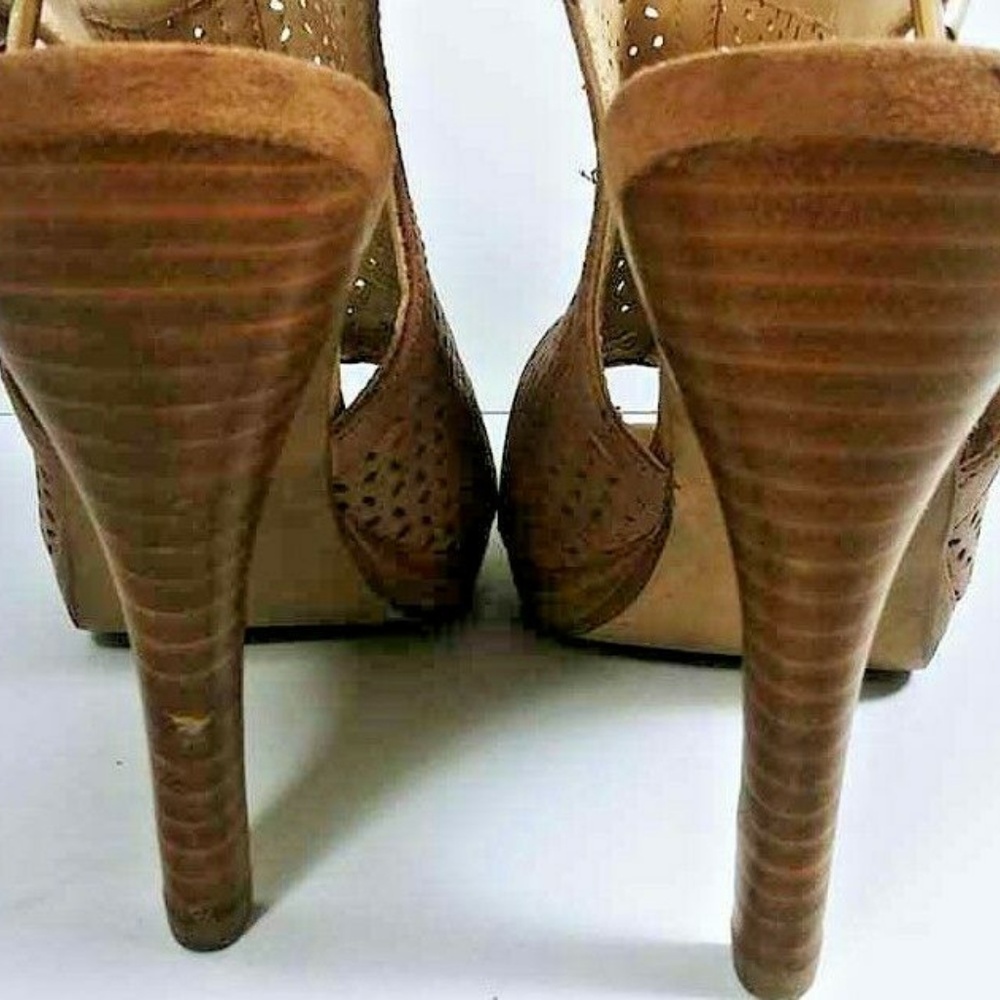 Nine West Leather Mesh Bootie Heels 7.5M Peep Toe - Picture 5 of 7